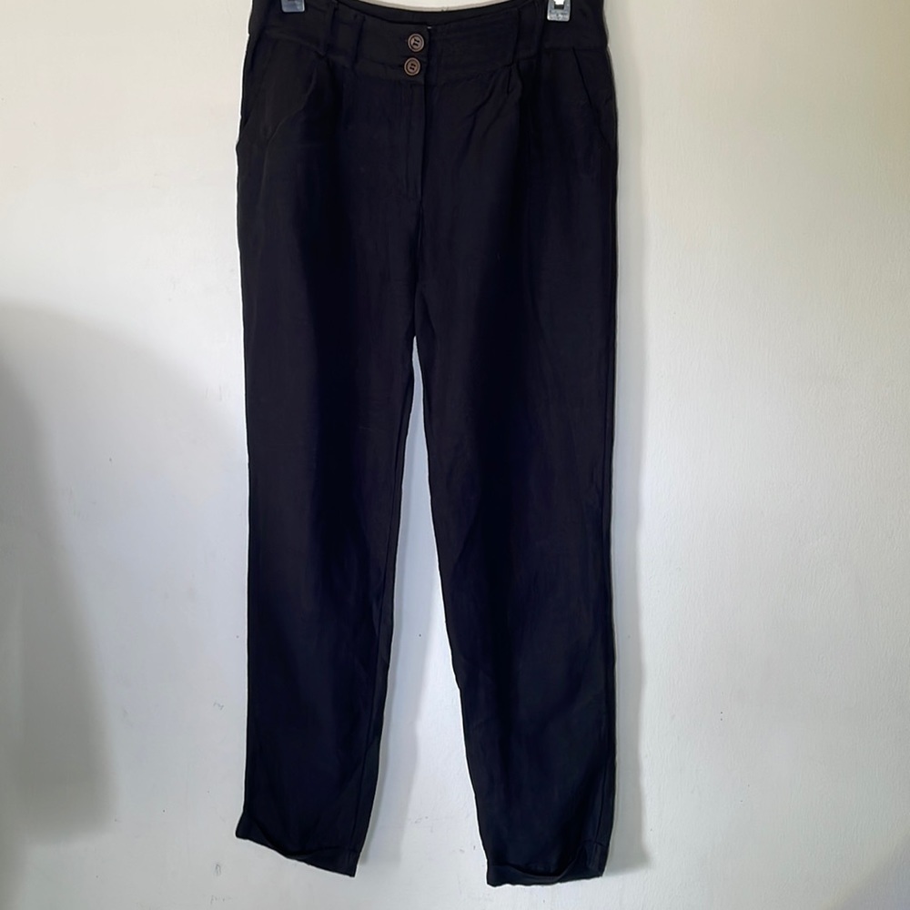 Lightweight Minimalist Quiet Luxury Linen Pant Sz Sm Relaxed Pleated Coastal‎
